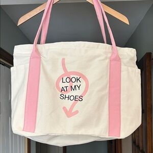 NWOT DSW Shoe “Look at My Shoes” Cute Canvas Tote Pink White